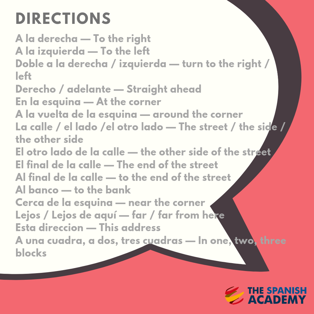 Directions In Spanish Word